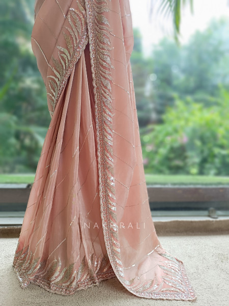 Luxe Linear Peach Italian Silk Saree