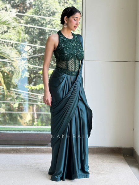 Lioren Green Pre-Draped Corset Saree