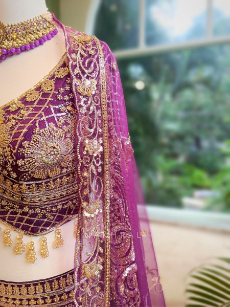 Twilight Bloom Purple Embroidered Bridal Lehenga