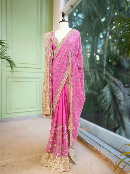 Ajmal Pink Two-Piece Saree Set with Dupatta
