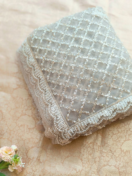 Chandani Moonlight Cream Net Saree with Running blouse