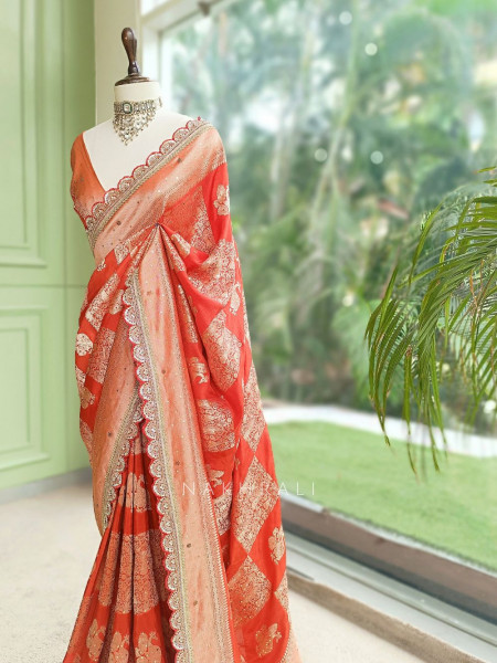 Kumud Orange Georgette Silk Saree