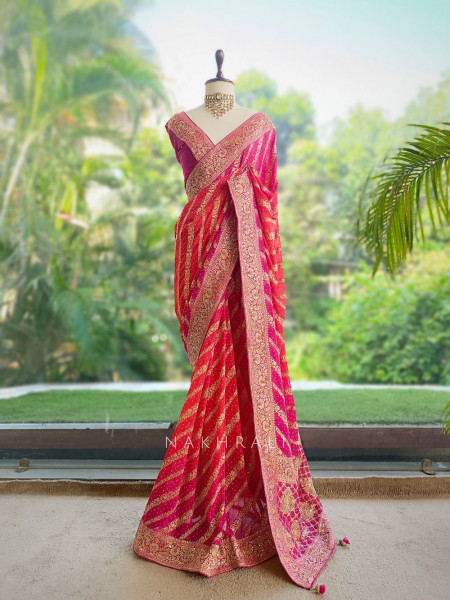 Sarika Magenta Bandhani Saree With Running Blouse Piece