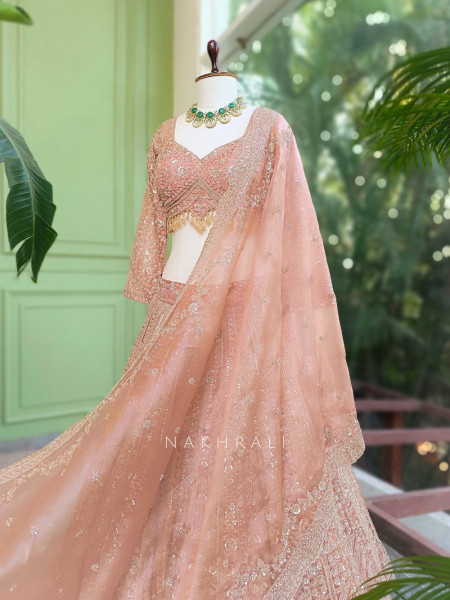 Rajrang Peach Embroidered Lehenga Set with Sequin Work