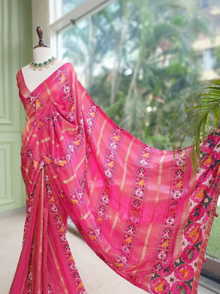 Kalyani Plum Magenta Patola Saree With With Running Blouse Piece