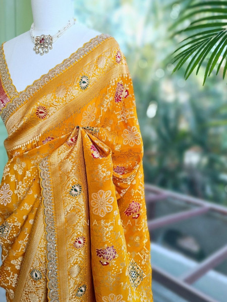 Anant Bindu Yellow Bandhani Print Saree with Sequin Border