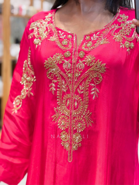 Kritisha Magenta Pure Chinon Silk Indo-Western Kurta Palazzo Set