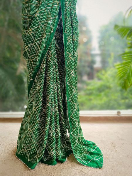 Rimaya Green Bandhani Saree with Gota Border