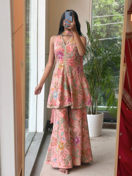 Fiorella Halter Pink Sharara Set