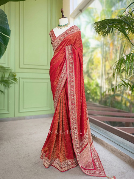 Meheram Maroon Brocade Saree with Zari Work