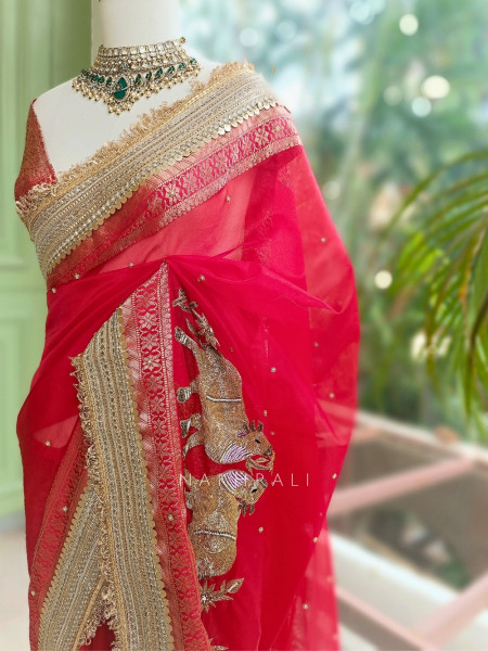 Vraj Ras Banarasi Tissue Silk Saree – Hand Embroidery & Zari Border