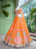 Solaris Petal Orange Satin Silk &amp; Soft Net Lehenga