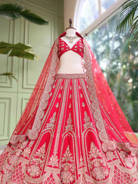 Vamika Red  Bridal Lehenga with Zari & Sequin Work