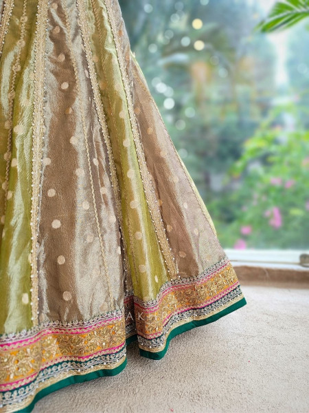 Ruhani Olive Green Velvet Zari Sequin Lehenga