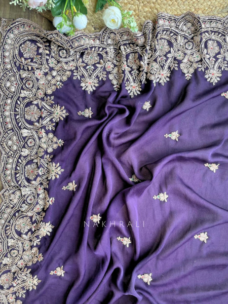 Rivaya Wine Saree with Cut Dana and Sequin Work