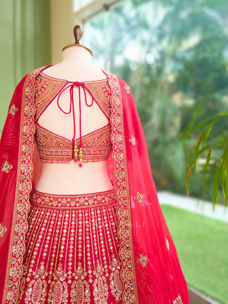 Mehrab Red Raw Silk – Bridal Lehenga