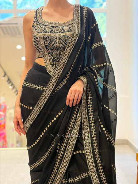 Surmayi Black Drape Saree with Sequin Embroidery