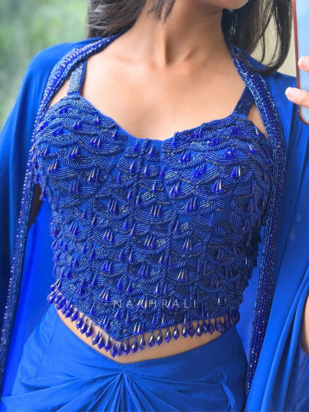 Vritika Royal Blue Georgette Indo-Western Crop Top Skirt