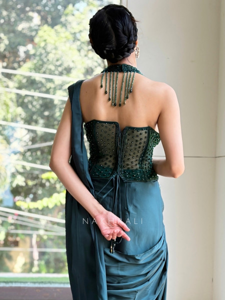 Lioren Green Pre-Draped Corset Saree