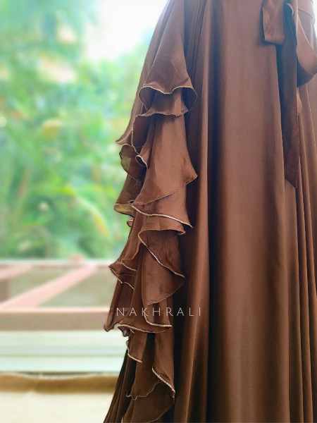 Noirya Brown Indo Western Drape Skirt Set with Sequin Work