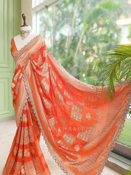 Kumud Orange Georgette Silk Saree