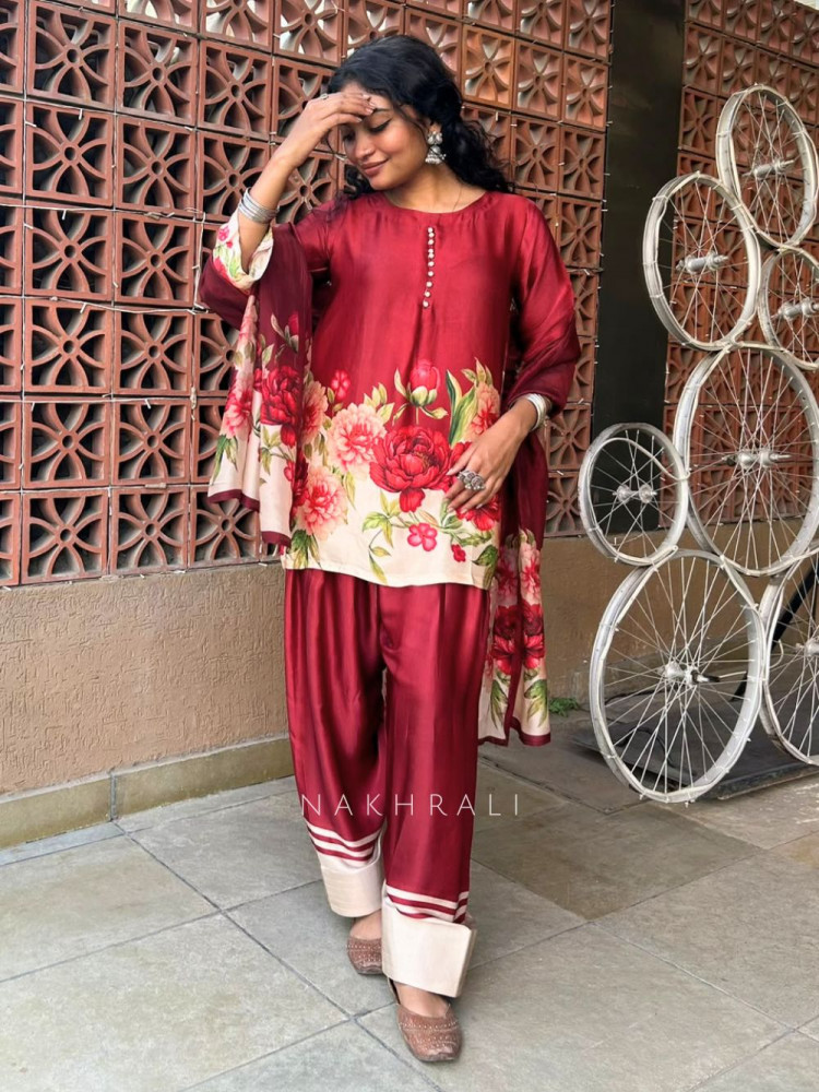 Image of Gul-A-Ruby Satin Farsi Suit Set