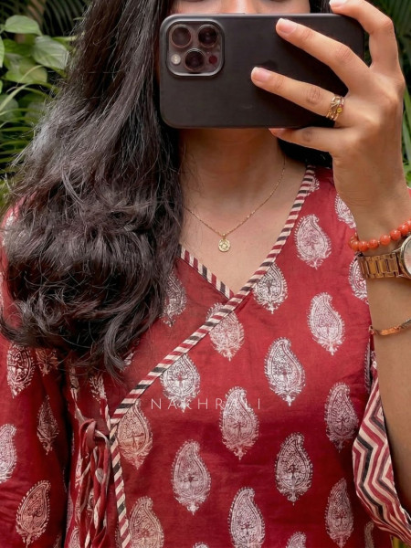 Daftar Days Red Cotton Block Printed Kurta