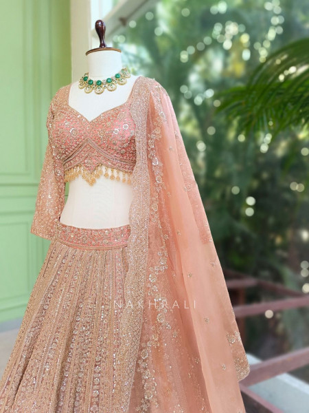 Rajrang Peach Embroidered Lehenga Set with Sequin Work