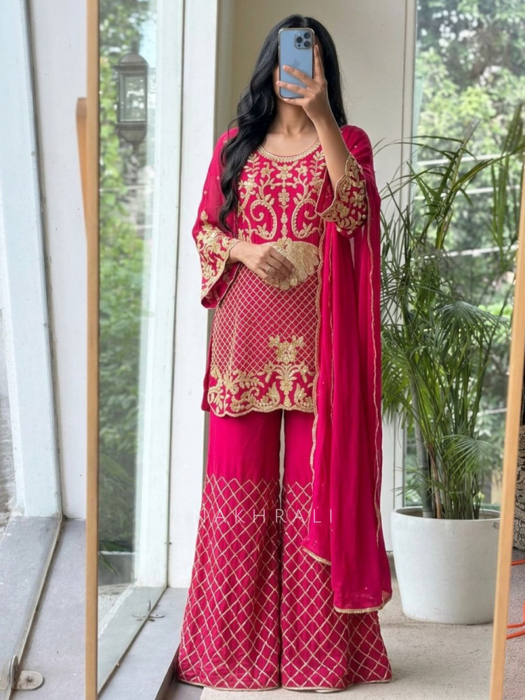 Image of Noor-Bagh Embroidered Magenta Suit Set