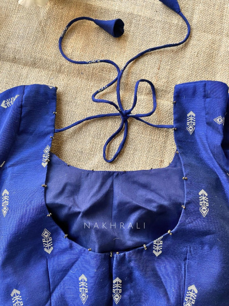 Miwa Blue Silk Blouse with Ikat Butti