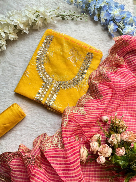 Noorani Yellow Dress Material with Gota Patti Work