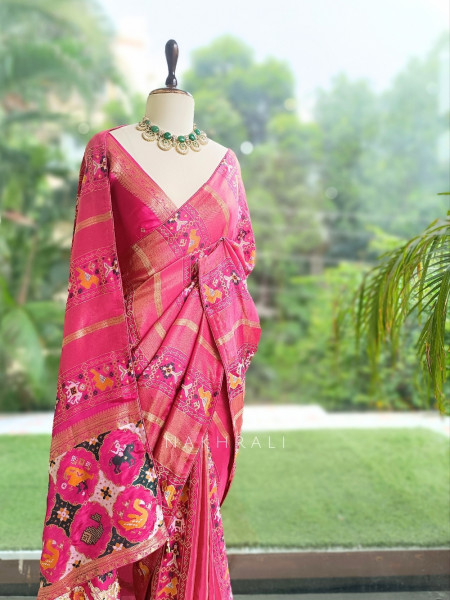 Kalyani Plum Magenta Patola Saree With With Running Blouse Piece