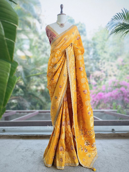 Anant Bindu Yellow Bandhani Print Saree with Sequin Border
