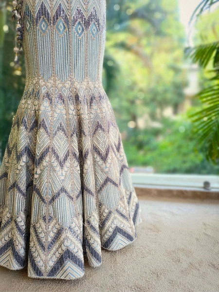 Celestia Silver Mermaid Indo-Western Lehenga with Sequin & Bead Embroidery