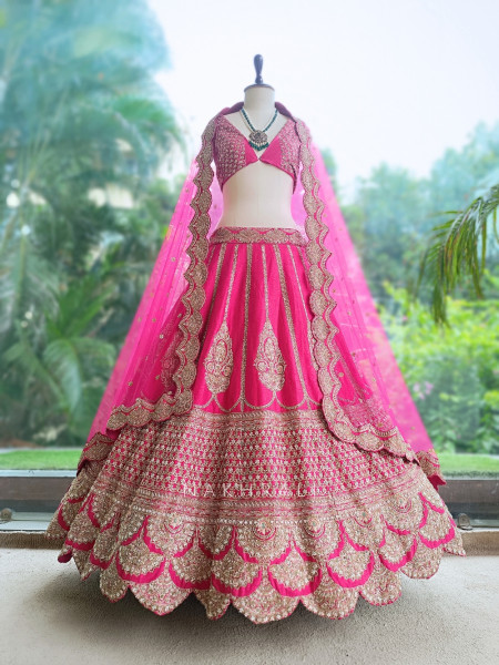 Rosalind Magenta Raw Silk Unstitched Bridal Lehenga