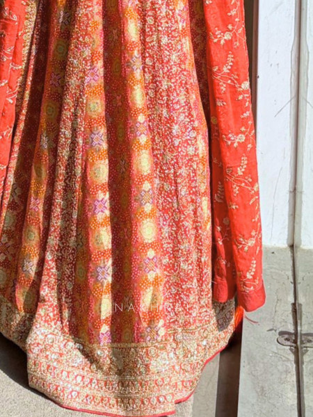 Ruhani Orange Brocade Lehenga with Zari and Sequin Work