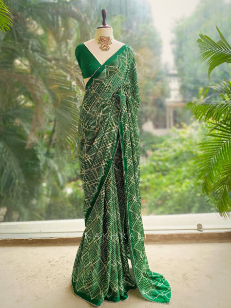 Rimaya Green Bandhani Saree with Gota Border