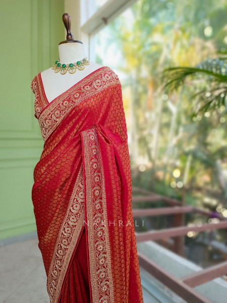 Meheram Maroon Brocade Saree with Zari Work
