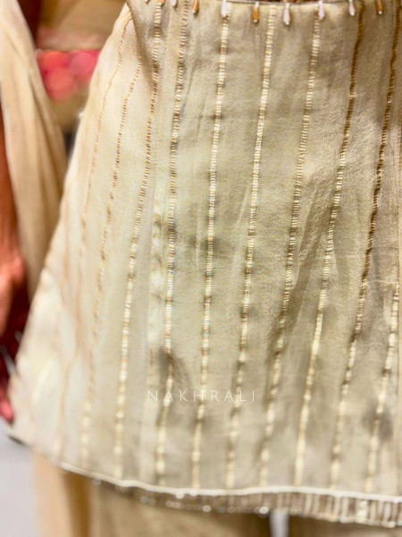 Seren Beige Kurta Palazzo Set with Sequin Cut Dana Work