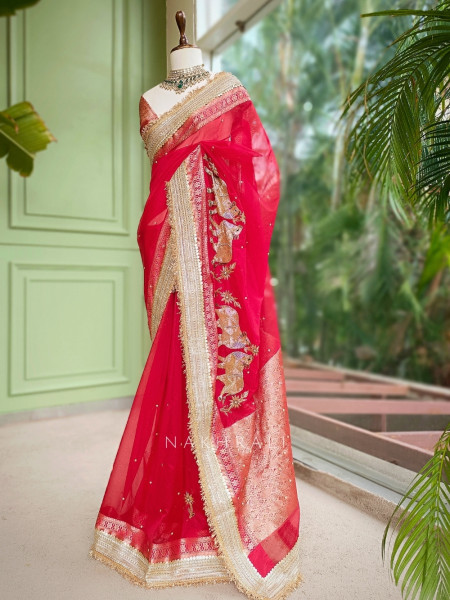 Vraj Ras Banarasi Tissue Silk Saree – Hand Embroidery & Zari Border