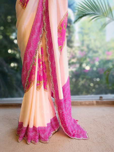 Manira Magenta Bandhani Saree with Gota Patti Blouse