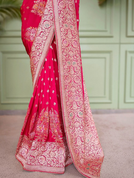 Padmika Red Banarasi Katan Silk Saree with Zari Buti and Meenakari Brocade Pallu
