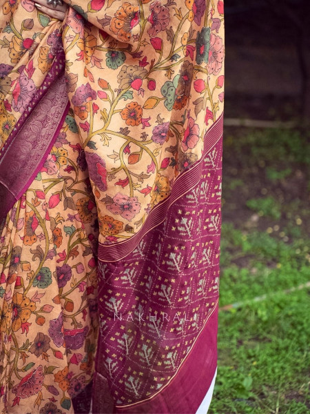 Mehek Mustard Floral Saree with Subtle Zari Detailing