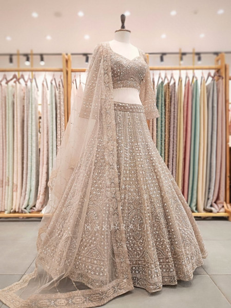 Sharmila Grey Net Lehenga with Sequin and Cut Dana Work