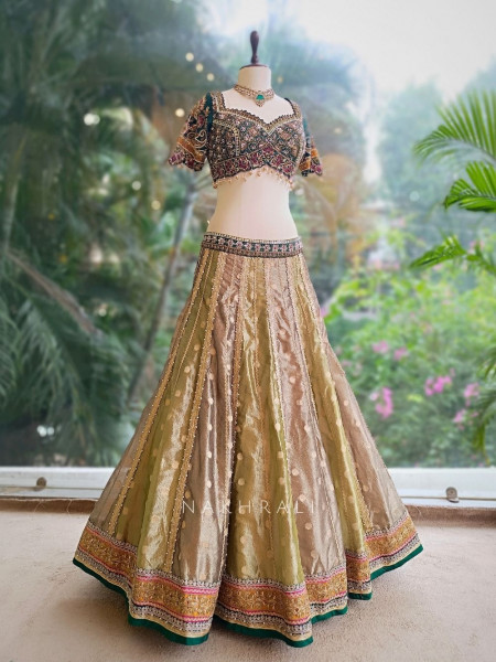 Ruhani Olive Green Velvet Zari Sequin Lehenga