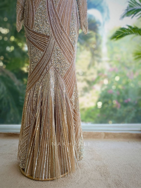 Aurora Brown Net Gown with Heavy Embroidery Work