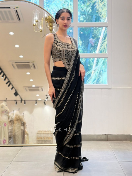 Surmayi Black Drape Saree with Sequin Embroidery