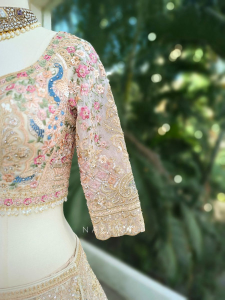 Amira Cream Embroidered Net Lehenga with Sequin Work