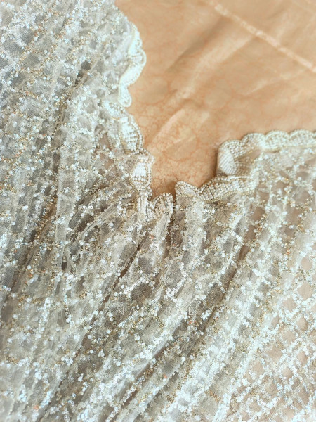 Chandani Moonlight Cream Net Saree with Running blouse