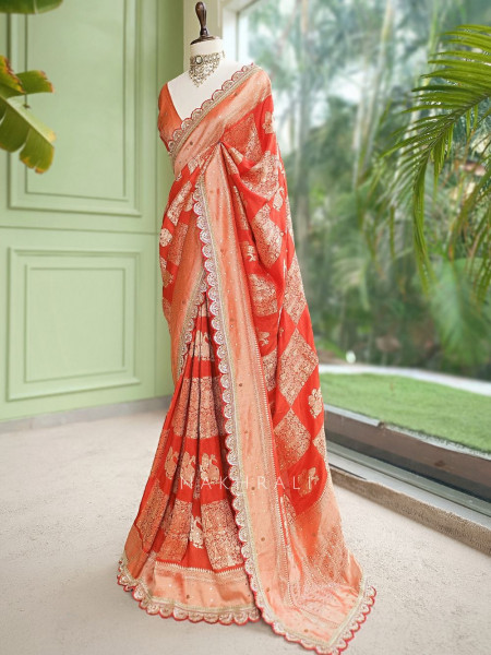 Kumud Orange Georgette Silk Saree